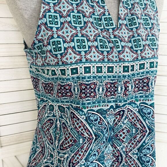 Sanctuary Printed V Neck Button Up Sleeveless Blouse Blue Small - Picture 6 of 13